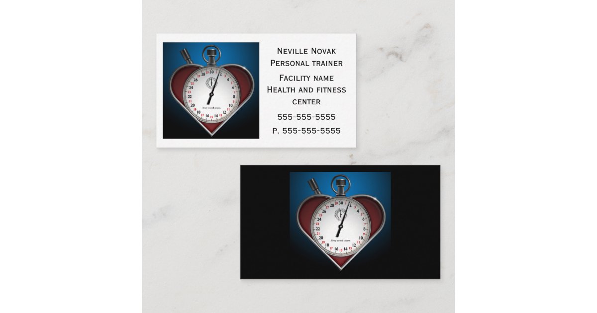 Heart stopwatch personal trainer physical therapy business card | Zazzle