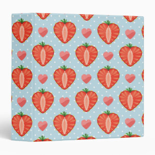 Heart Strawberries with Polka Dots And Hearts 3 Ring Binder