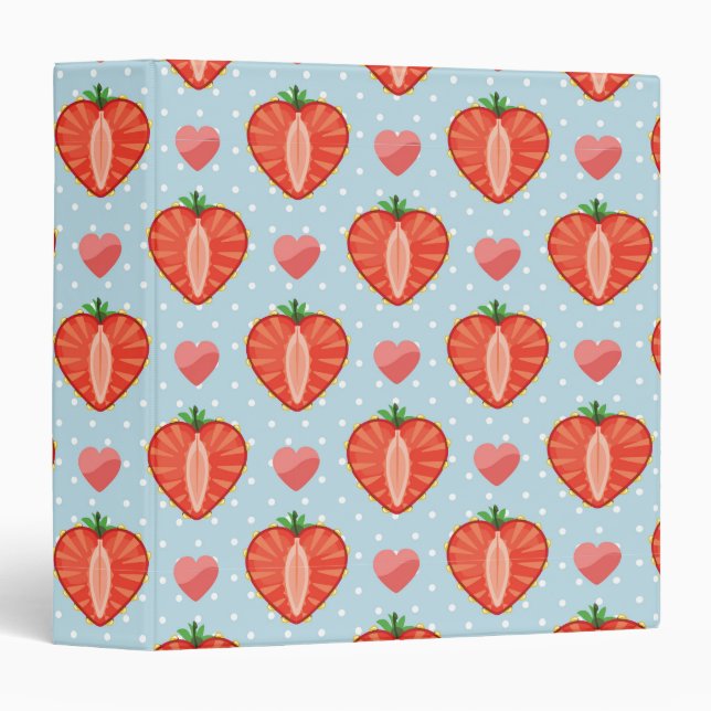 Heart Strawberries with Polka Dots And Hearts 3 Ring Binder (Front/Spine)