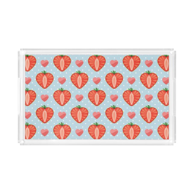 Heart Strawberries with Polka Dots And Hearts Acrylic Tray (Front)