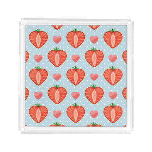 Heart Strawberries with Polka Dots And Hearts Acrylic Tray