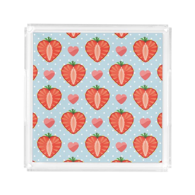 Heart Strawberries with Polka Dots And Hearts Acrylic Tray (Front)