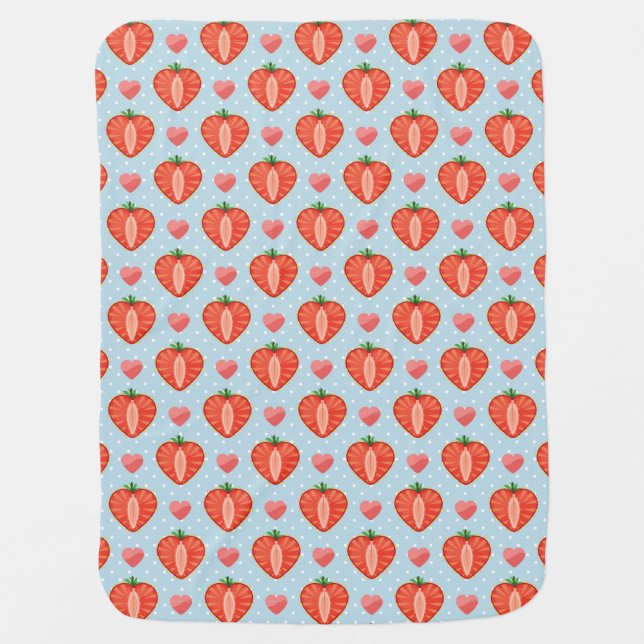 Heart Strawberries with Polka Dots And Hearts Baby Blanket (Front)