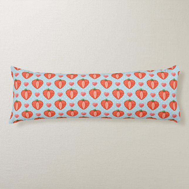 Heart Strawberries with Polka Dots And Hearts Body Pillow (Front)