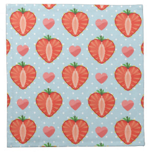 Heart Strawberries with Polka Dots And Hearts Cloth Napkin