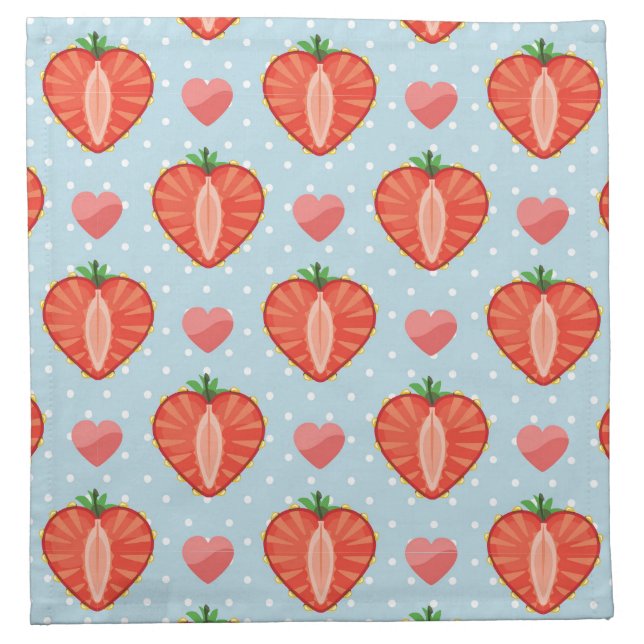 Heart Strawberries with Polka Dots And Hearts Cloth Napkin (Front)
