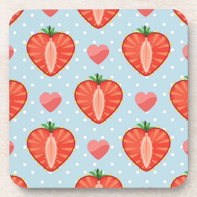 Heart Strawberries with Polka Dots And Hearts Coaster (Front)