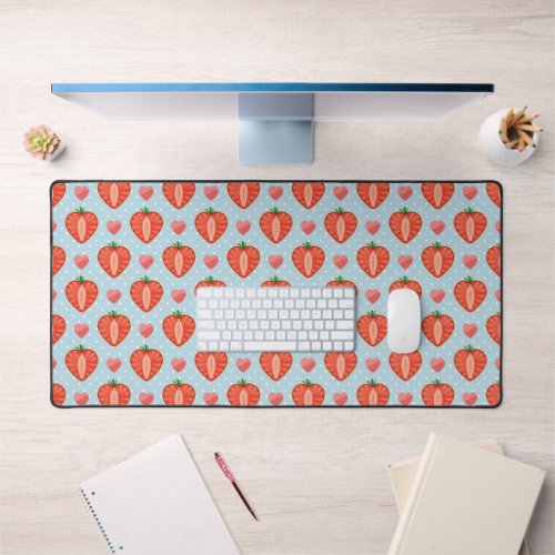 Heart Strawberries with Polka Dots And Hearts Desk Mat