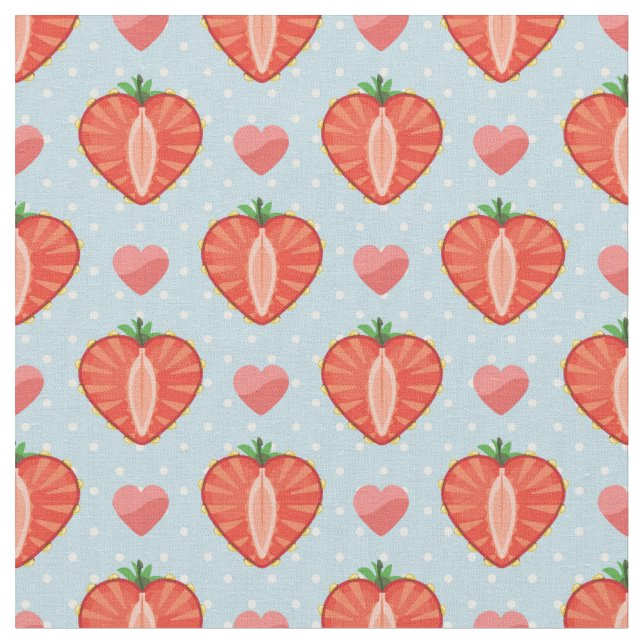Heart Strawberries with Polka Dots And Hearts Fabric (Close Up)