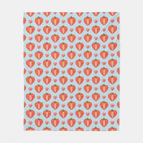 Heart Strawberries with Polka Dots And Hearts Fleece Blanket