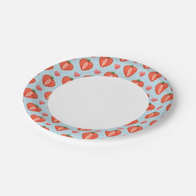 Heart Strawberries with Polka Dots And Hearts Paper Plates (Angled)