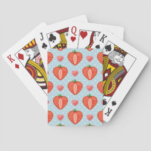Heart Strawberries with Polka Dots And Hearts Poker Cards