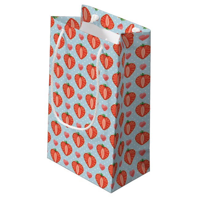Heart Strawberries with Polka Dots And Hearts Small Gift Bag (Back Angled)