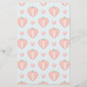Heart Strawberries with Polka Dots And Hearts Stationery