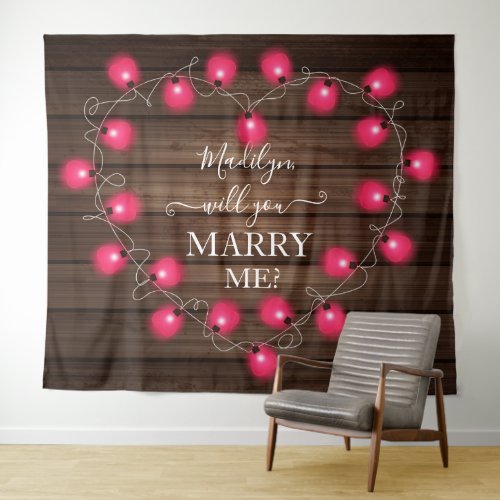 Heart String Lights Marriage Proposal Banner Tapestry
