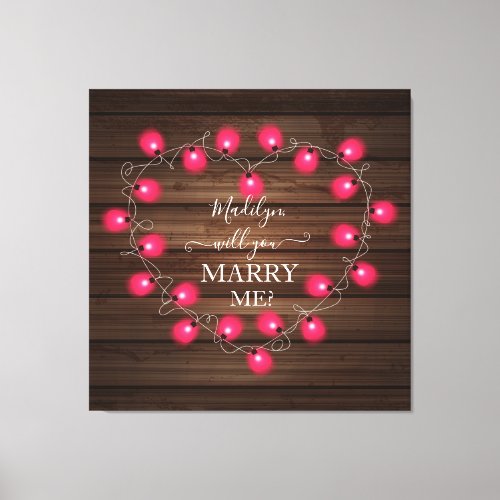 Heart String Lights Marriage Proposal Canvas Print