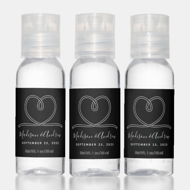 Heart Strings Black & White Personalized Wedding Hand Sanitizer (Set)