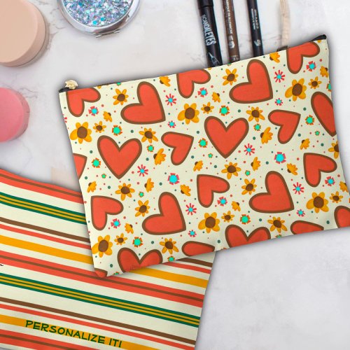 Heart Stripe Pattern Unique Custom Accessory Bag