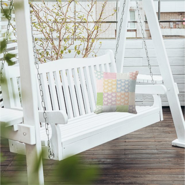 Heart Stripes Gingham Patchwork Preppy Outdoor Pillow (Creator Uploaded)