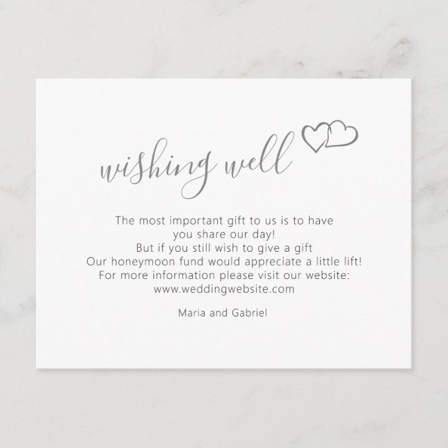 Heart. Stylish Simple script Wedding Wishing Well  Enclosure Card (Front)