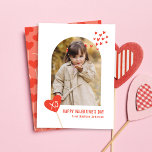 Heart Suckers Photo Classroom Valentine's Day Card<br><div class="desc">Cute classroom Valentine's Day card featuring your vertical photo inside of an arch frame with fluttering red hearts and an XO heart sucker. Personalize the front of the Valentine's Day photo card with a custom greeting and your name. The card reverses to display a red heart sucker pattern.</div>