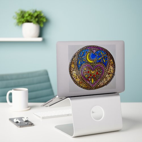 Heart Sun  Moon Stained Glass Mandala Sticker