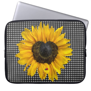 Heart Sunflower and Ladybug on Gingham  Laptop Sleeve