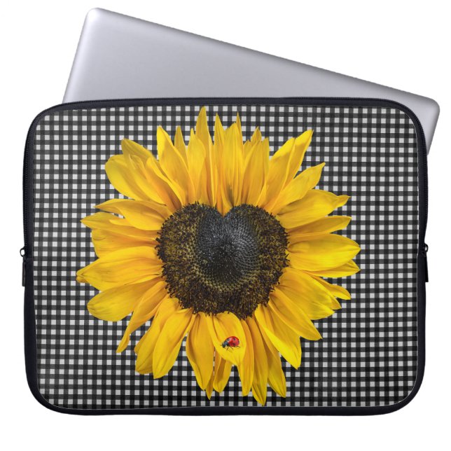 Heart Sunflower and Ladybug on Gingham  Laptop Sleeve (Front)