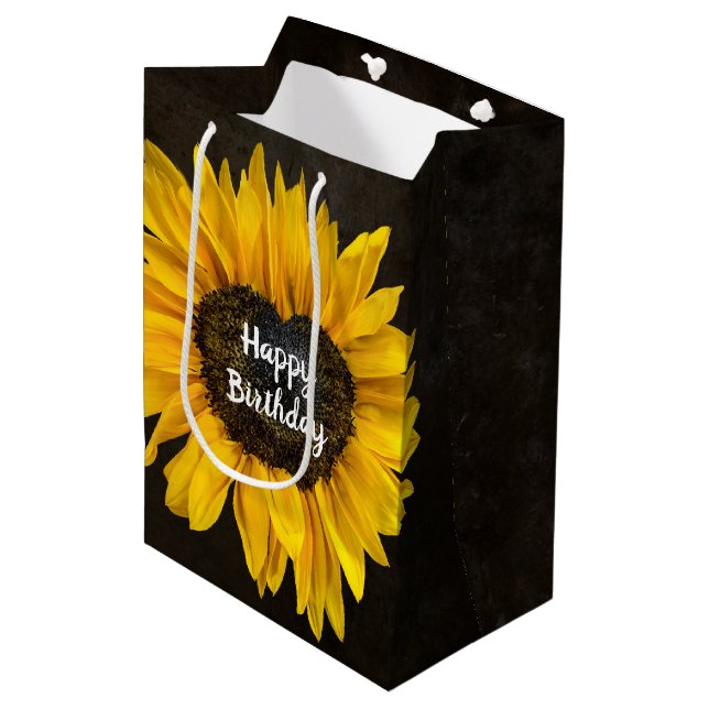 Heart Sunflower for Birthday Medium Gift Bag (Front Angled)