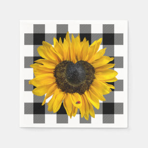 Heart Sunflower Ladybug on Buffalo Plaid  Napkins