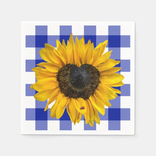 Heart Sunflower Ladybug on Buffalo Plaid   Napkins (Front)
