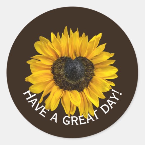 Heart Sunflower On Brown Classic Round Sticker