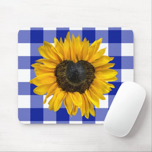 Heart Sunflower on Buffalo Plaid Mouse Pad