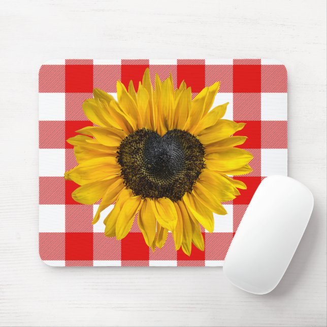 Heart Sunflower on Buffalo Plaid Mouse Pad (With Mouse)