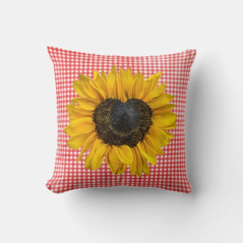 Heart Sunflower on Gingham Throw Pillow