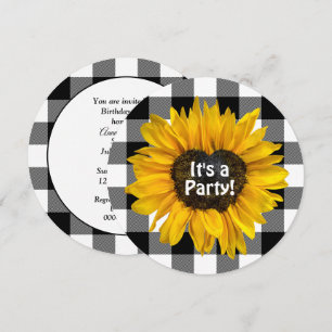 Heart Sunflower on Plaid Birthday Party  Invitation