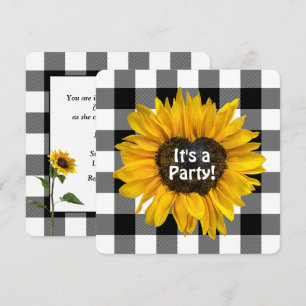 Heart Sunflower on Plaid Birthday Party Invitation