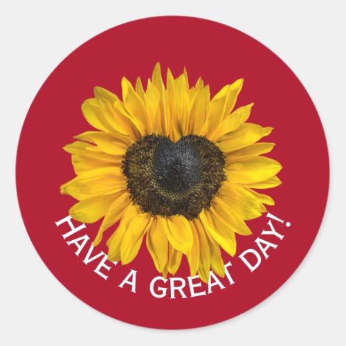 Heart Sunflower On Red Classic Round Sticker