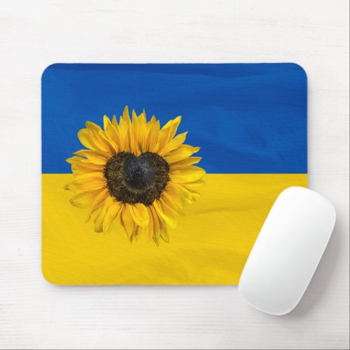Heart Sunflower on Ukraine Flag Mouse Pad