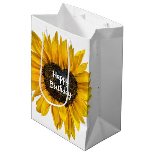 Heart Sunflower On White Birthday  Medium Gift Bag