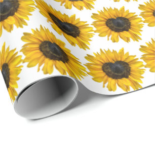 Heart Sunflower On White Wrapping Paper
