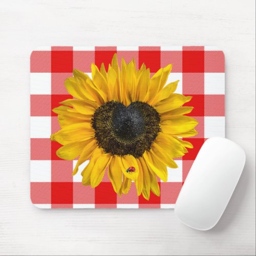 Heart Sunflower with Ladybug Mouse Pad