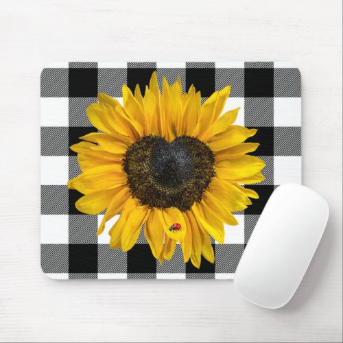 Heart Sunflower with Ladybug   Mouse Pad