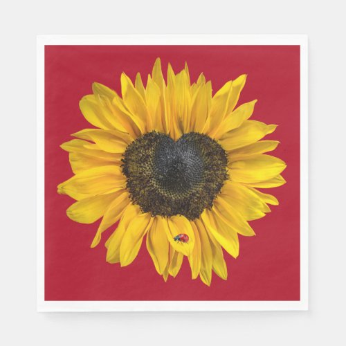 Heart Sunflower with Ladybug On Red Napkins