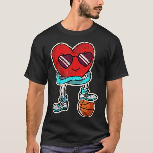 Heart Sunglasses Boys Valentines Day Basketball Vi T_Shirt