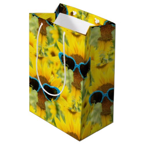 Heart Sunglasses on Sunflower  Medium Gift Bag