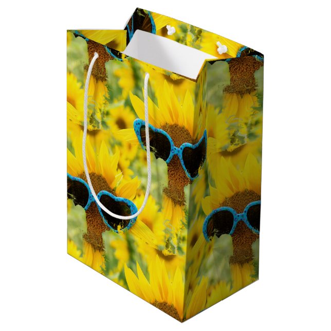 Heart Sunglasses on Sunflower  Medium Gift Bag (Back Angled)