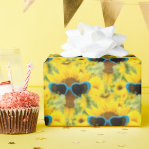 Heart Sunglasses on Sunflower Wrapping Paper