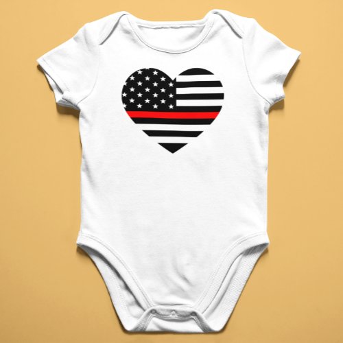 Heart Support Firefighter Flag Baby Bodysuit