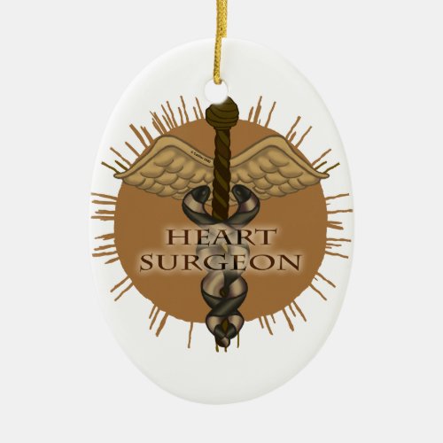 Heart Surgeon Caduceus Ceramic Ornament